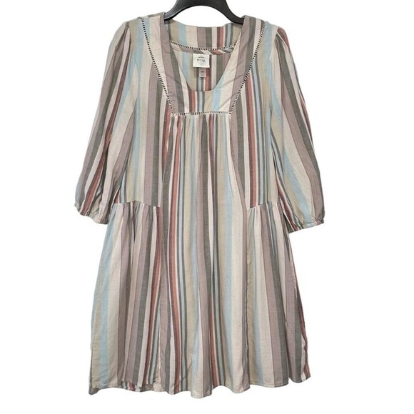 KNOX ROSE Womens XS Boho Flowy Stripe Shift Dress Mulitcolor Linen Blend - Picture 3 of 16